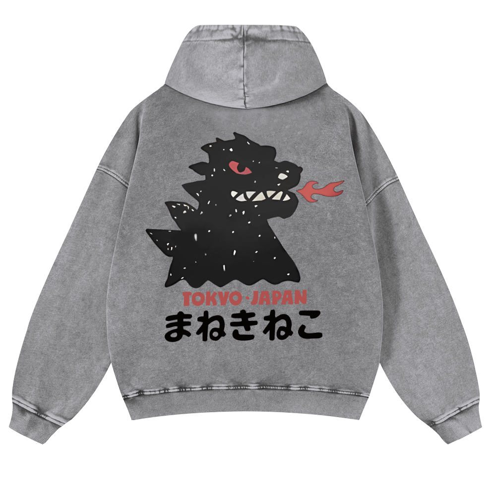 Kaiju Monster Tokyo Japan Vintage Washed Cotton Back Art Hoodie