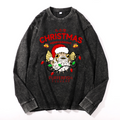 Christmas Puffer Fish Vintage Cotton Wash Crewneck Long-Sleeve T-Shirt