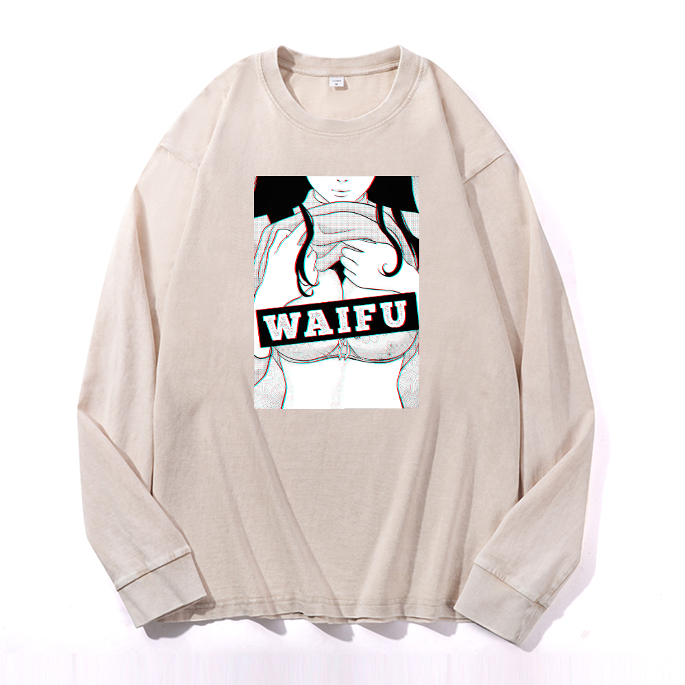 Vintage Cotton Wash Crewneck Long-Sleeve T-Shirt
