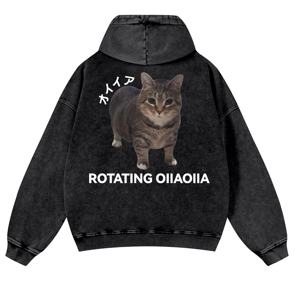 OIIA Cat Vintage Washed Cotton Back Art Hoodie