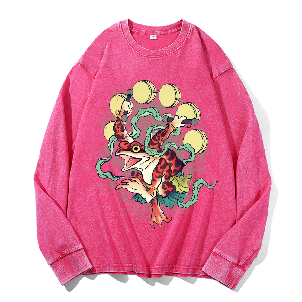 Frog Vintage Cotton Wash Crewneck Long-Sleeve T-Shirt