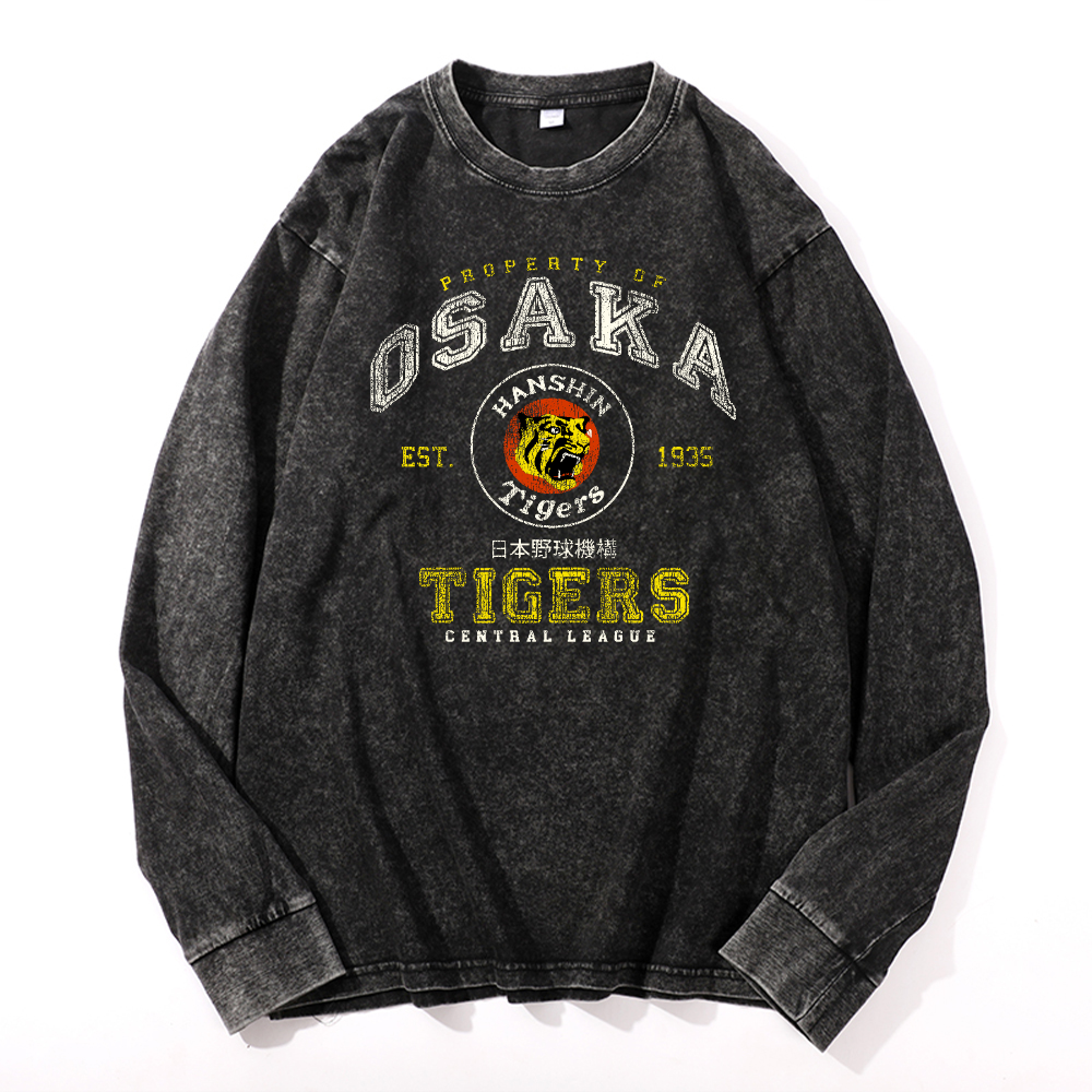 Osaka Tigers Vintage Cotton Wash Crewneck Long-Sleeve T-Shirt