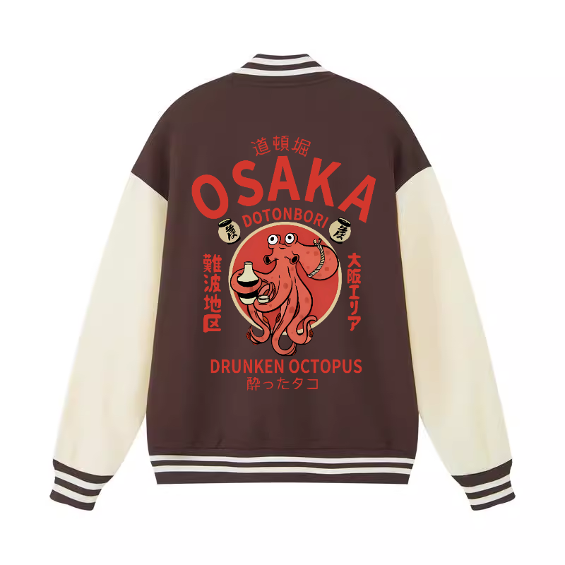 Osaka Dotonbori Drunken Octopus Vintage Cotton Varsity Jacket