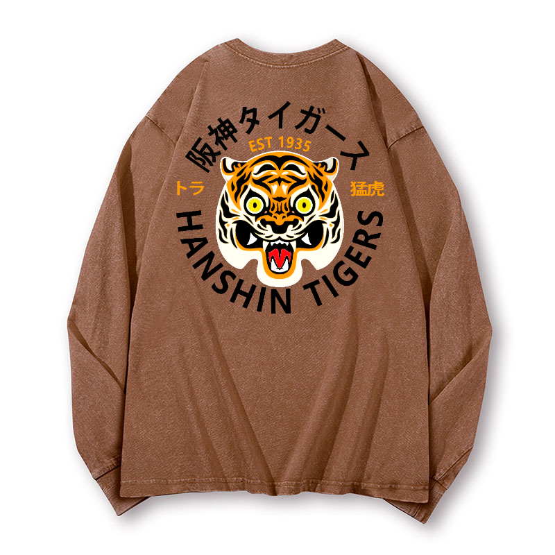 Hanshin Tigers Vintage Washed Cotton Back Art Long-sleeve T-shirt