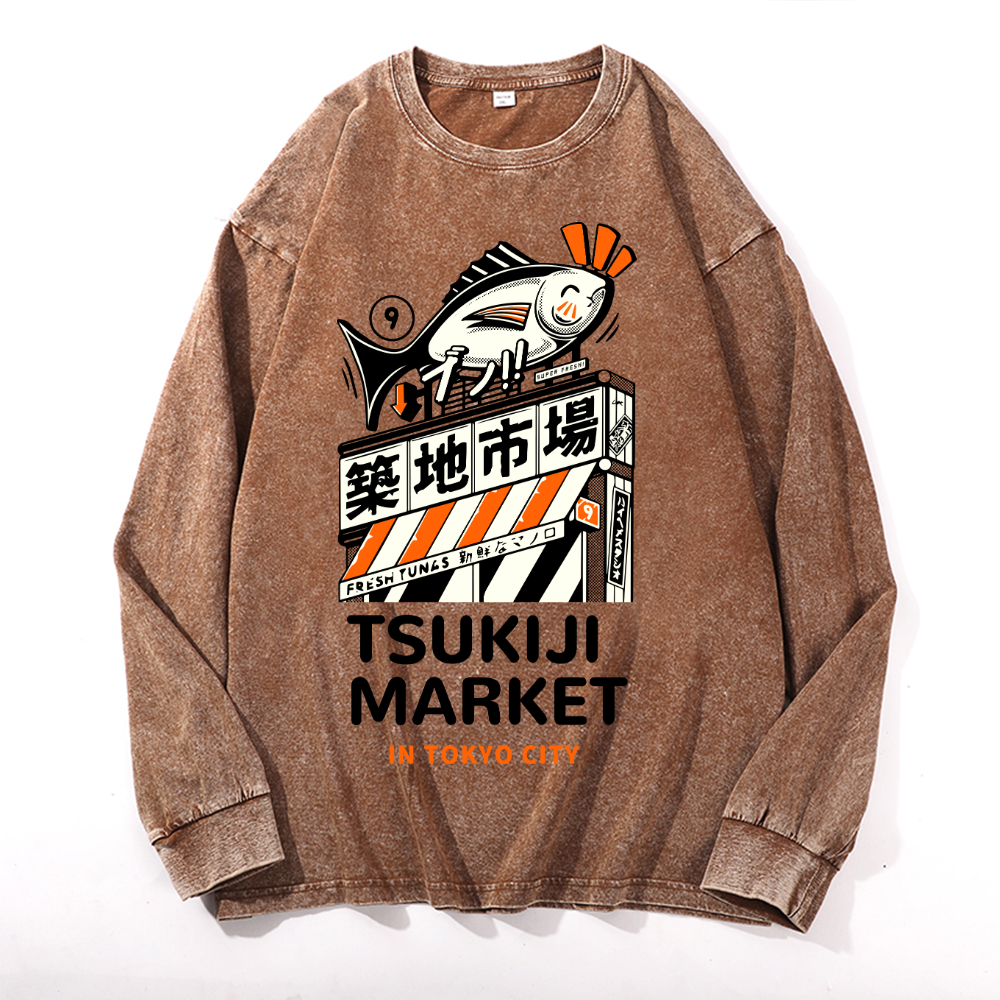 Tsukiji Market Vintage Cotton Wash Crewneck Sweatshirt