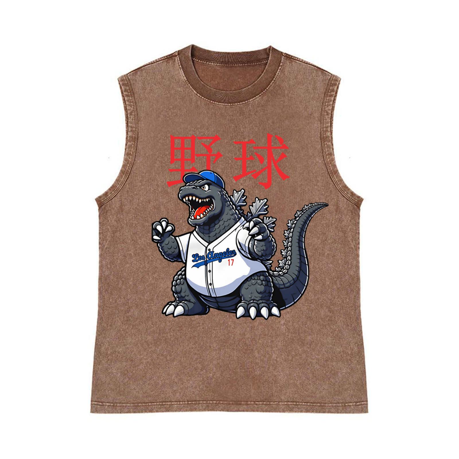 Los Angeles Dodgers Kaiju Tokyo Tiger Baseball Pure Cotton Wash-Dyed Sleeveless Tank Top