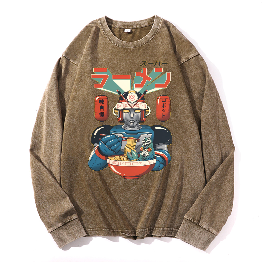 Vintage Cotton Wash Crewneck Long-Sleeve T-Shirt