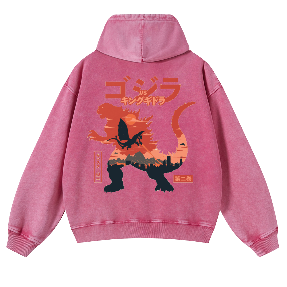 Kaiju vs. King Ghidorah Showdown Vintage Washed Cotton Back Art Hoodie