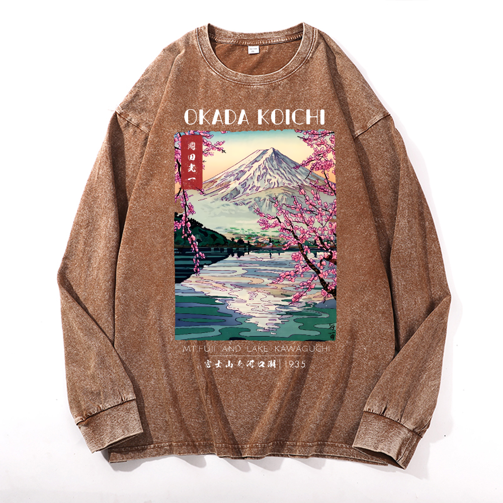 Fuji and Lake Vintage Cotton Wash Crewneck Long-Sleeve T-Shirt