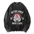 Hattori Hanzo Komainu Vintage Cotton Wash Crewneck Long-Sleeve T-Shirt