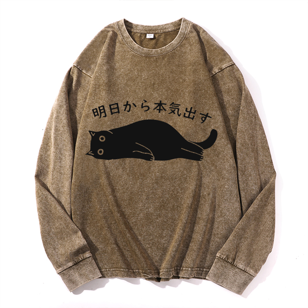 Get Serious from Tomorrow Onwards Vintage Cotton Wash Crewneck Long-Sleeve T-Shirt