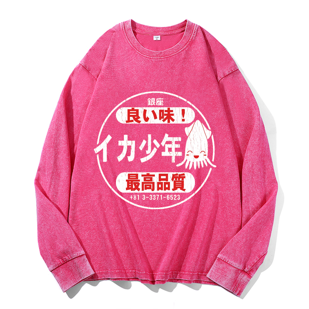 Vintage Cotton Wash Crewneck Long-Sleeve T-Shirt