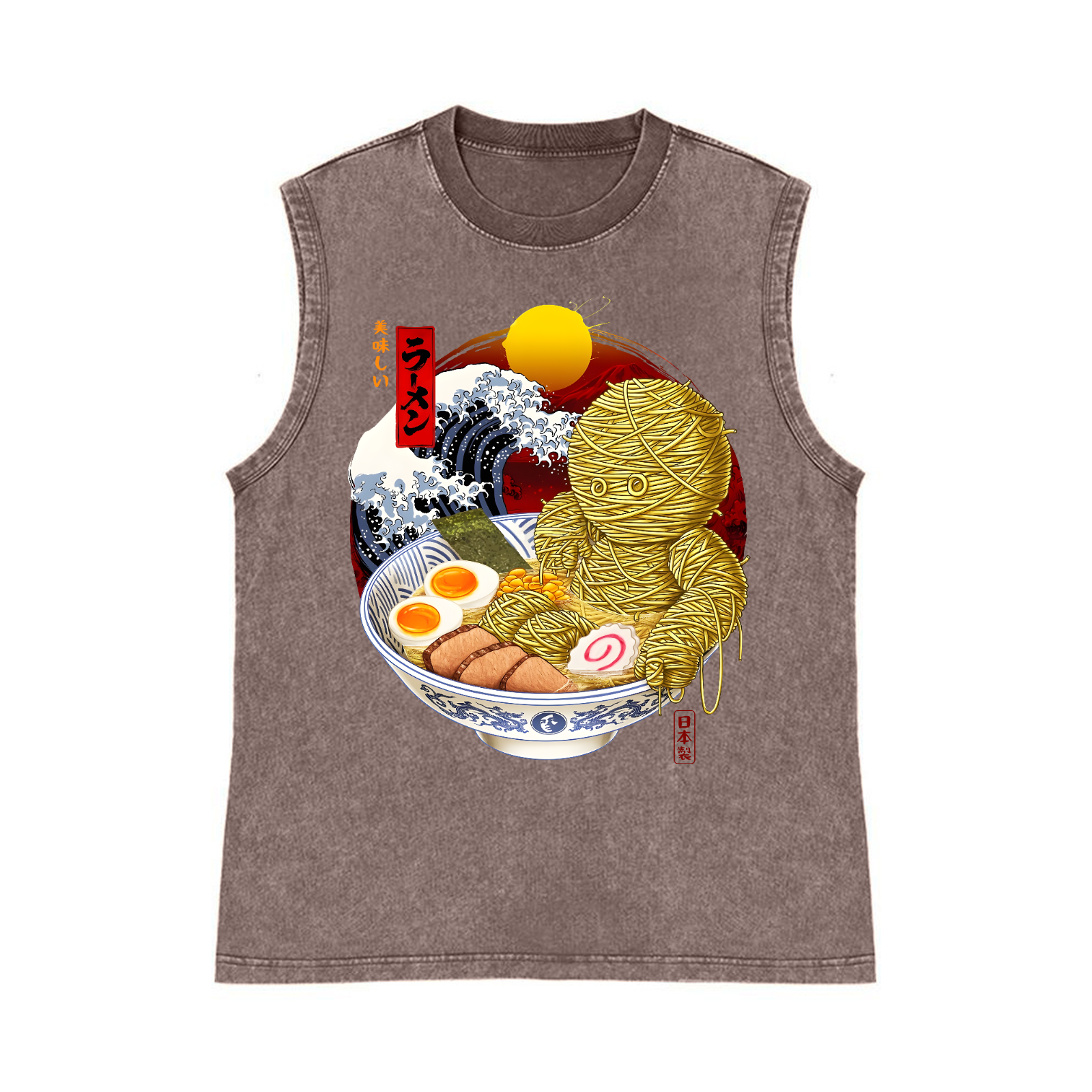 Ramen Mummy Pure Cotton Wash-Dyed Sleeveless Tank Top
