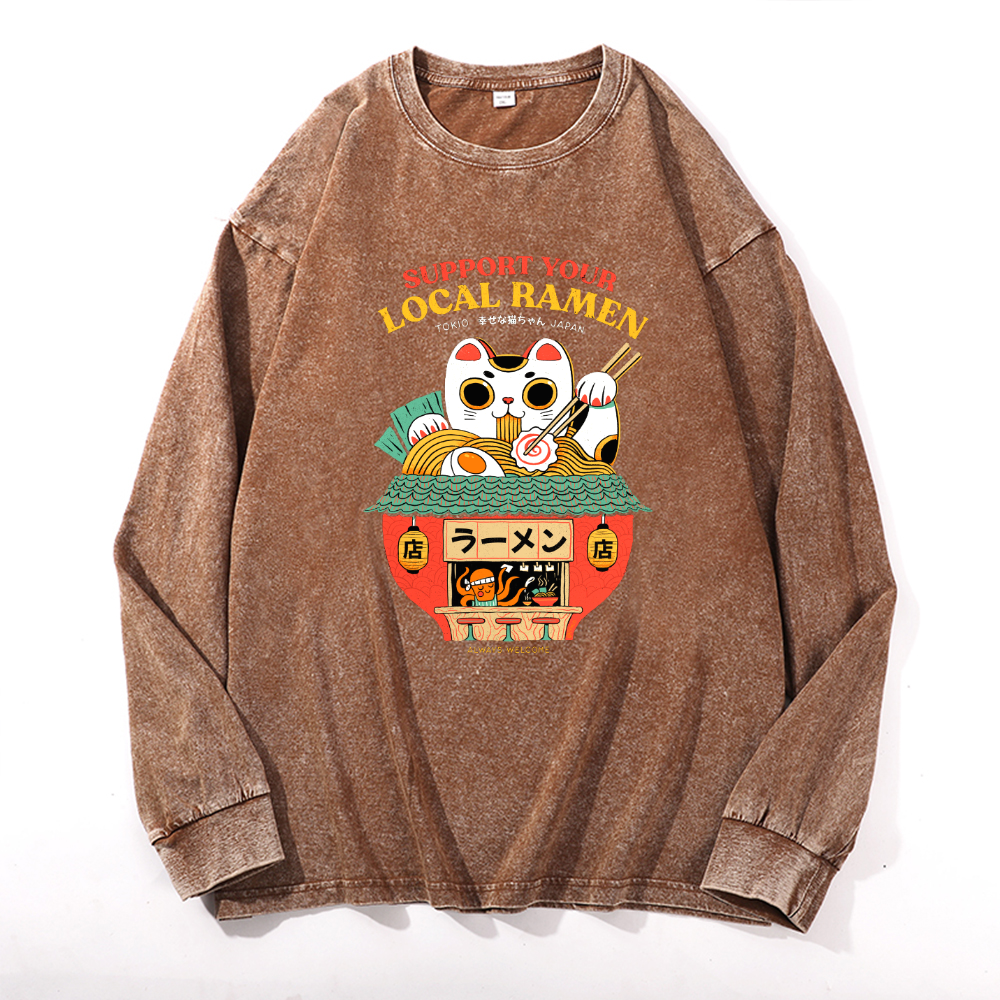 Vintage Cotton Wash Crewneck Long-Sleeve T-Shirt