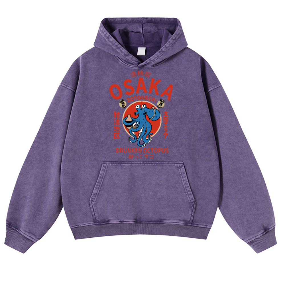 Osaka Drunken Octopus Vintage Washed Thick Cotton Hoodie