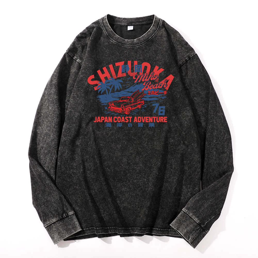 Japan Coast Adventure Vintage Cotton Wash Crewneck Long-Sleeve T-Shirt