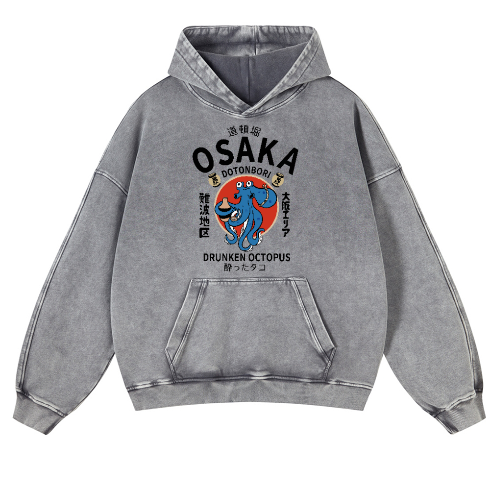 Osaka Drunken Octopus Vintage Washed Thick Cotton Hoodie