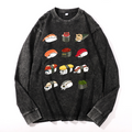 Sushi Cat Vintage Cotton Wash Crewneck Long-Sleeve T-Shirt