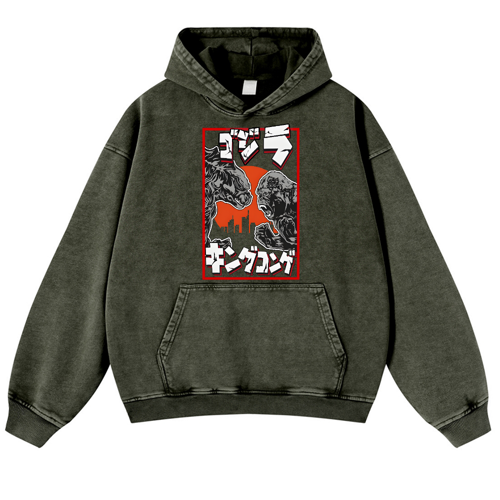Kaiju VS King Kong Vintage Washed Thick Cotton Hoodie