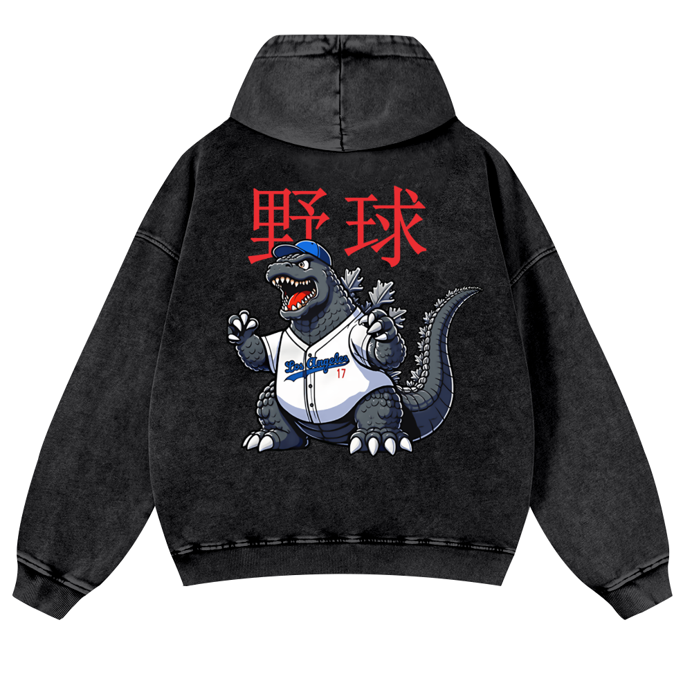 Kaiju Baseball Vintage Washed Cotton Back Art Hoodie