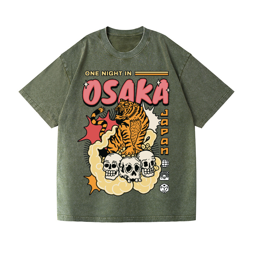 One Night in Osaka Tiger Vintage Wash Japanese Design T-Shirt