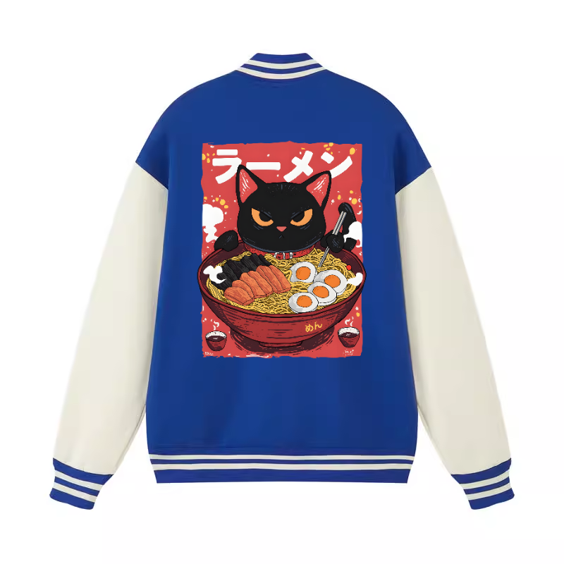 Black Cat Ramen Vintage Cotton Varsity Jacket