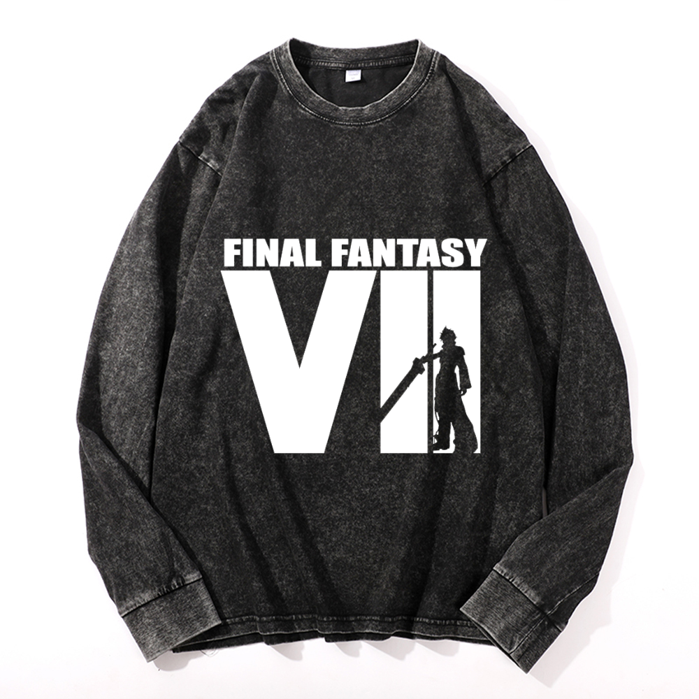 Vintage Cotton Wash Crewneck Long-Sleeve T-Shirt