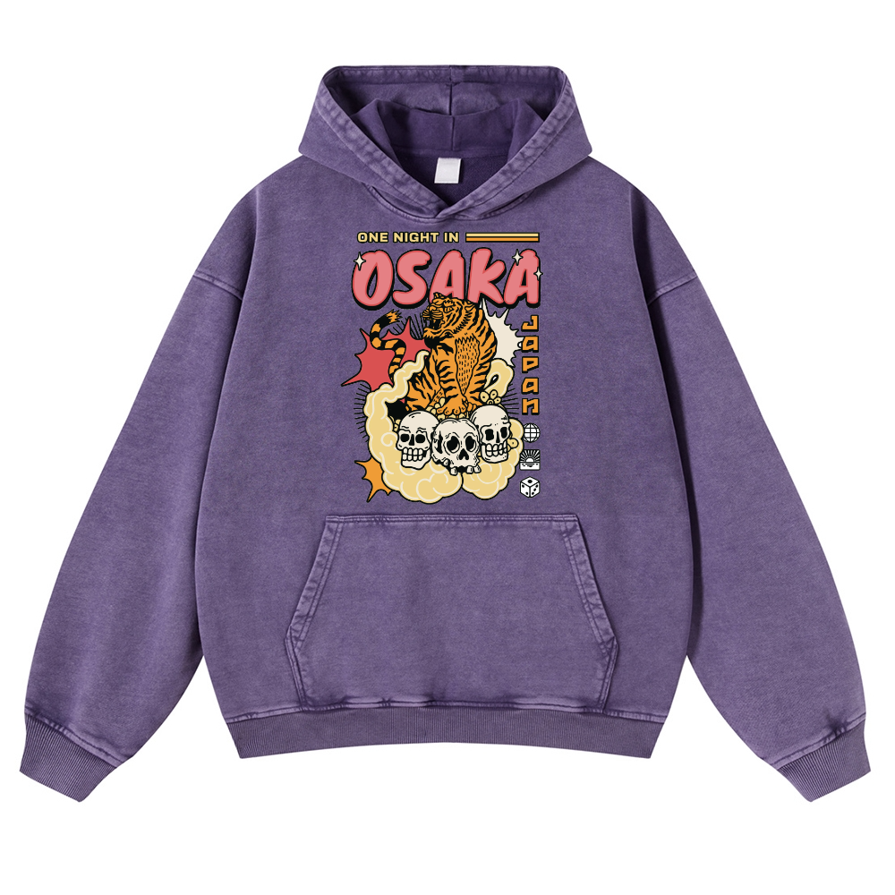 One Night in Osaka Tiger Vintage Washed Thick Cotton Hoodie