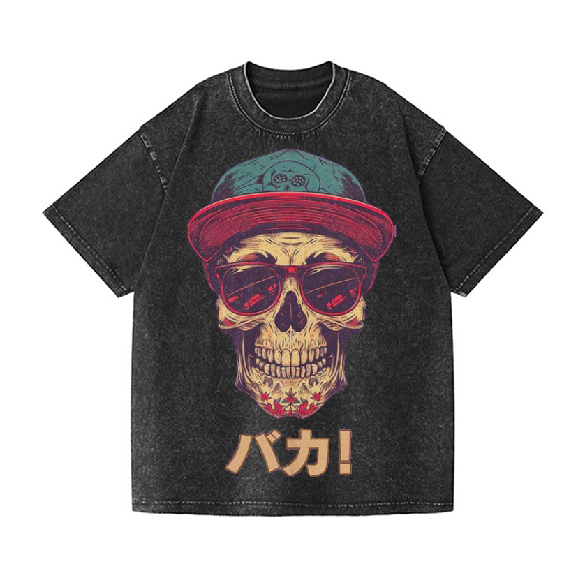 Skull Vintage Wash Japanese Design T-Shirt