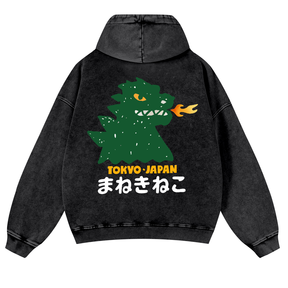 Kaiju Monster Tokyo Japan Vintage Washed Cotton Back Art Hoodie
