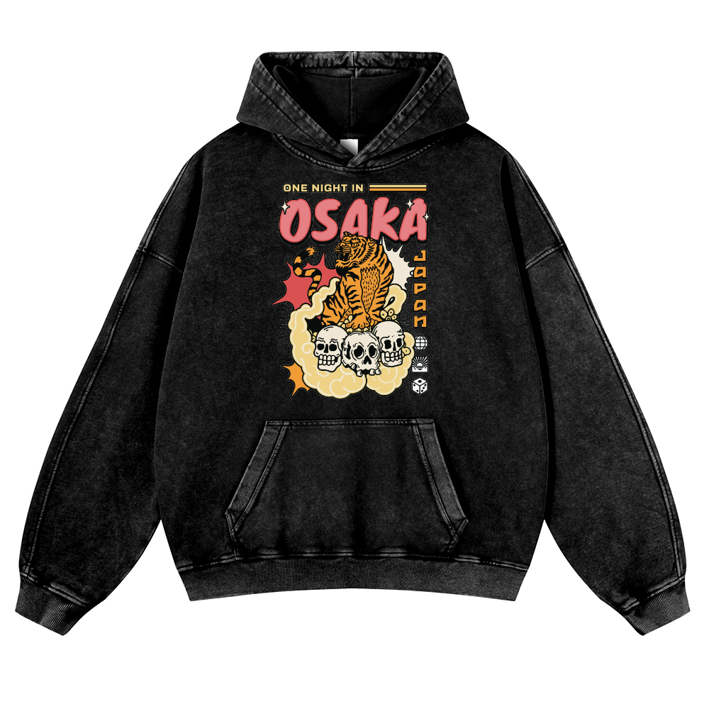 One Night in Osaka Tiger Vintage Washed Thick Cotton Hoodie