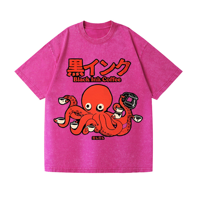 Octopus Coffee Vintage Wash Japanese Design T-Shirt