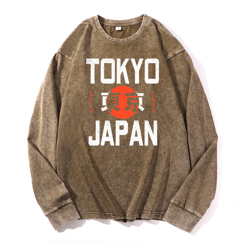 Tokyo Japan Vintage Cotton Wash Crewneck Long-Sleeve T-Shirt