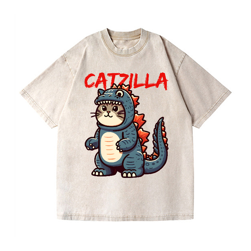 Catzilla Cat Kaiju Vintage Wash Japanese Design T-Shirt