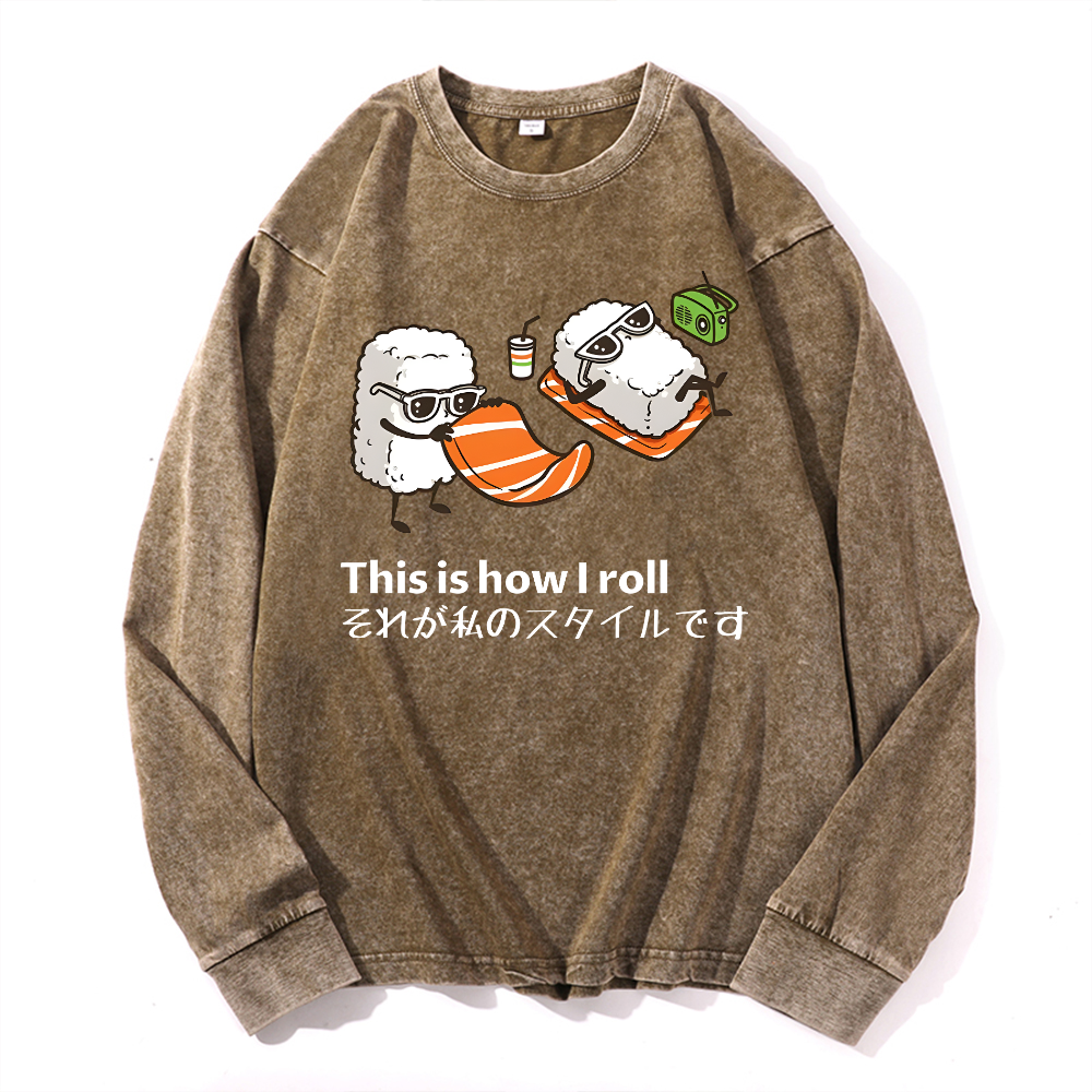 Sushi Roll Vintage Cotton Wash Long-sleeve T-shirt