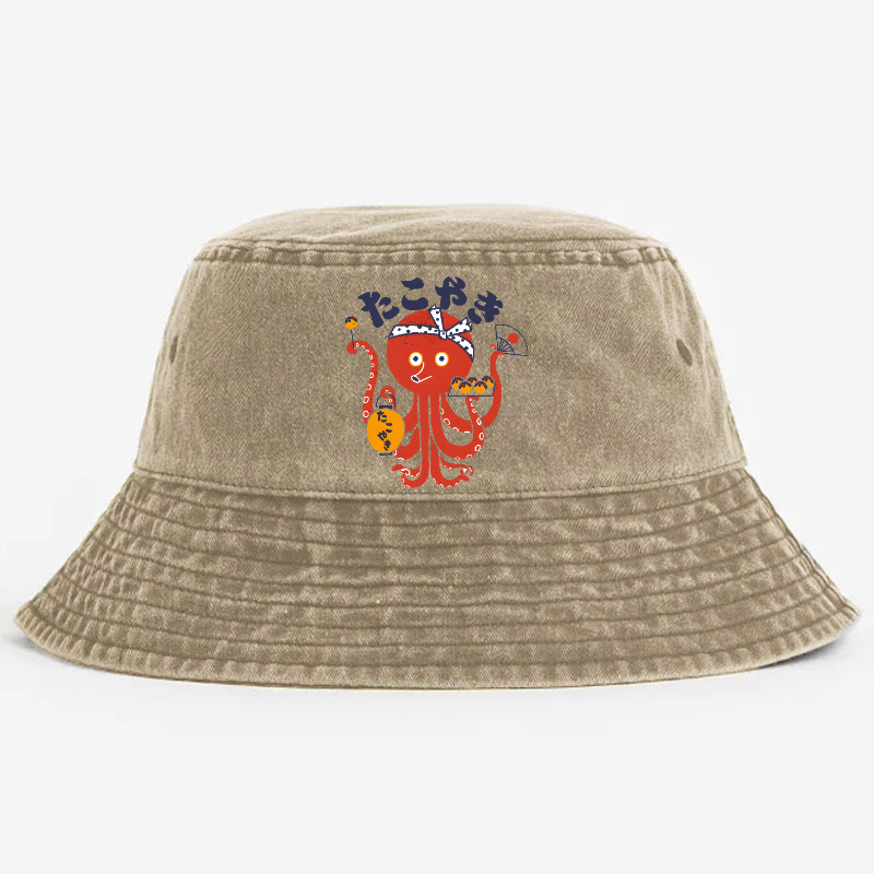 Takoyaki Octopus Vintage 100% Cotton Bucket Hat