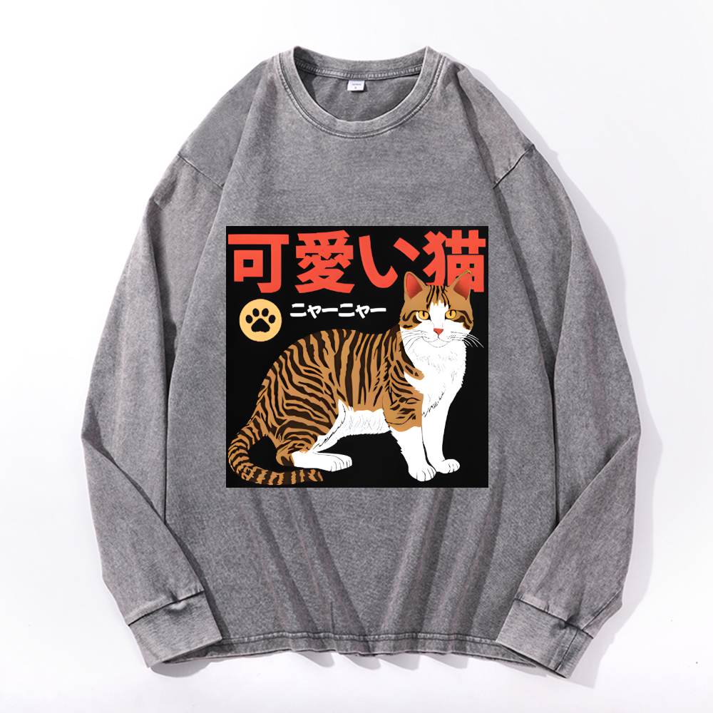 Vintage Cotton Wash Crewneck Long-Sleeve T-Shirt