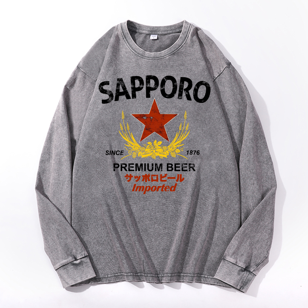 Sapporo Beer Vintage Cotton Wash Long-sleeve T-shirt