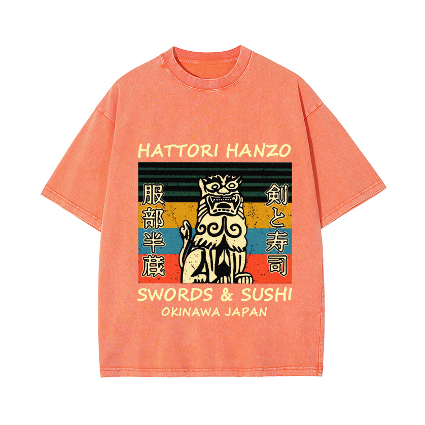 Hattori Hanzo Komainu Okinawa Japan Vintage Wash Japanese Design T-Shirt