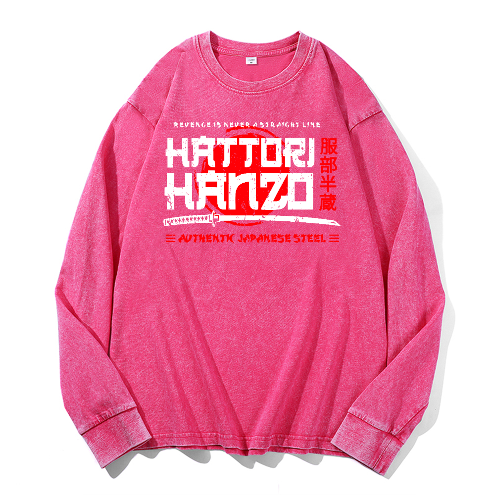 Hattori Hanzo Vintage Cotton Wash Crewneck Long-Sleeve T-Shirt