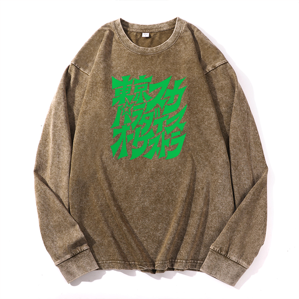 Vintage Cotton Wash Crewneck Long-Sleeve T-Shirt