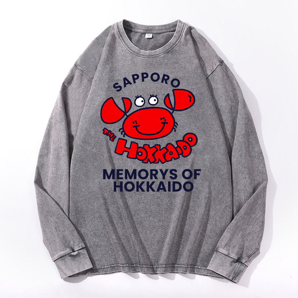Sapporo Vintage Cotton Wash Crewneck Long-Sleeve T-Shirt