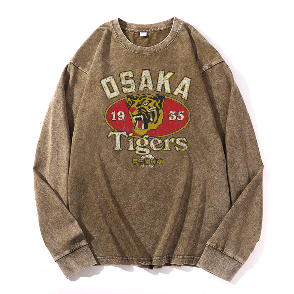 Osaka Tigers Vintage Cotton Wash Crewneck Long-Sleeve T-Shirt