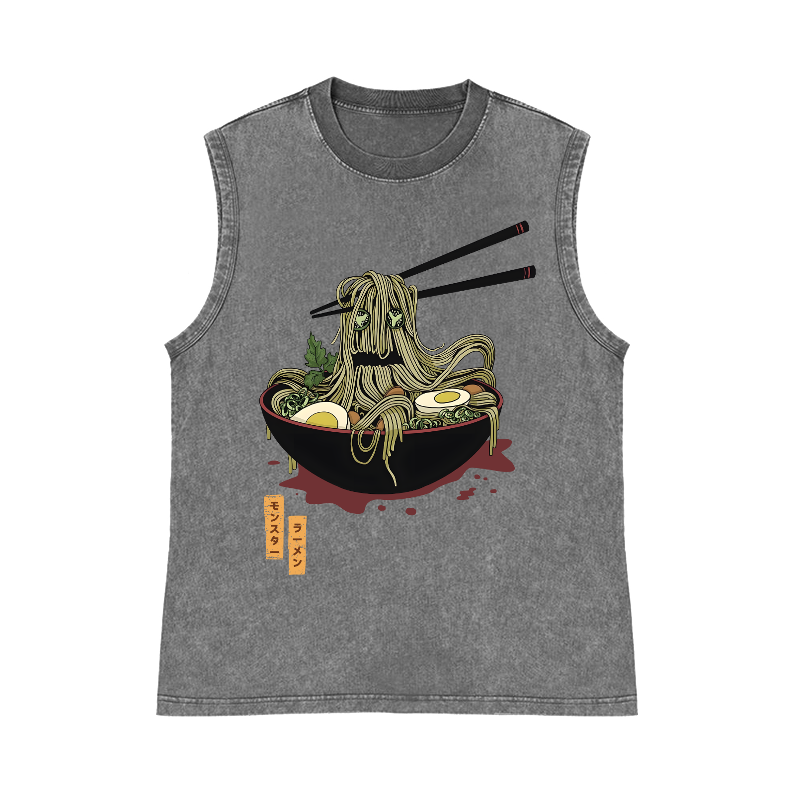 Ramen Monster Pure Cotton Wash-Dyed Sleeveless Tank Top