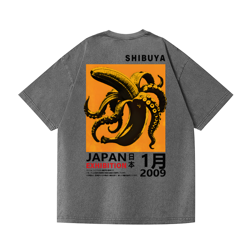 Shibuya Banana Octopus Vintage Wash Japanese Design Back Art T-Shirt