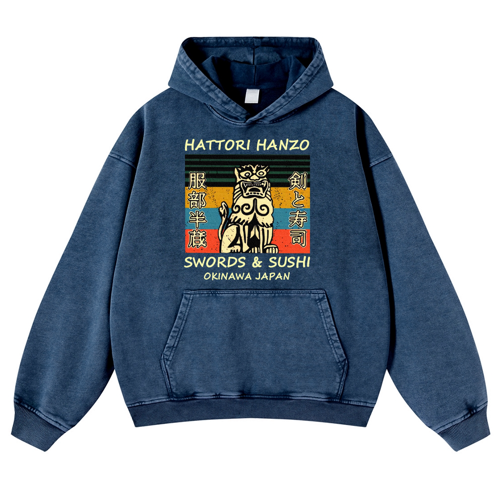 Hattori Hanzo Komainu Okinawa Japan Vintage Washed Thick Cotton Hoodie