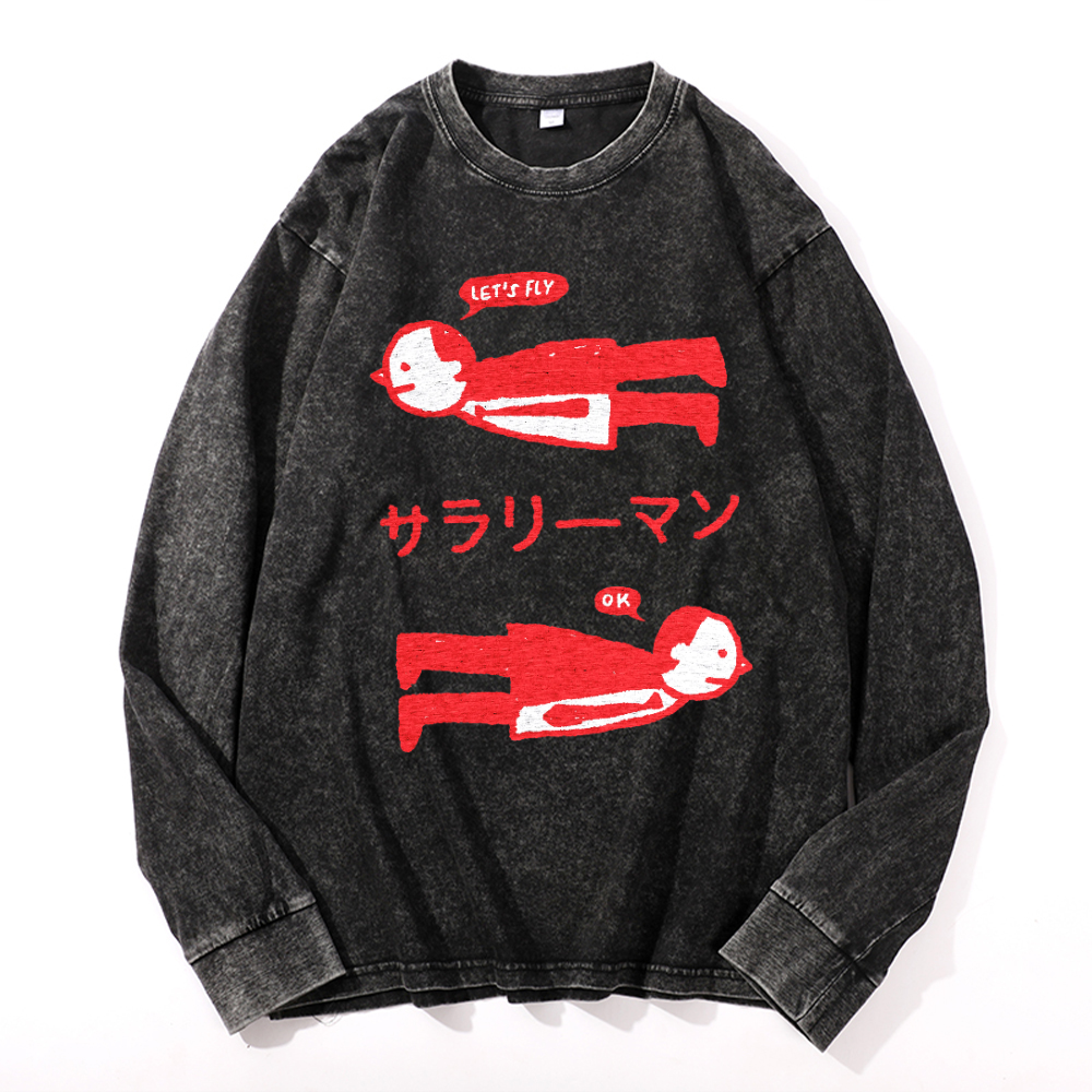 Vintage Cotton Wash Crewneck Long-Sleeve T-Shirt