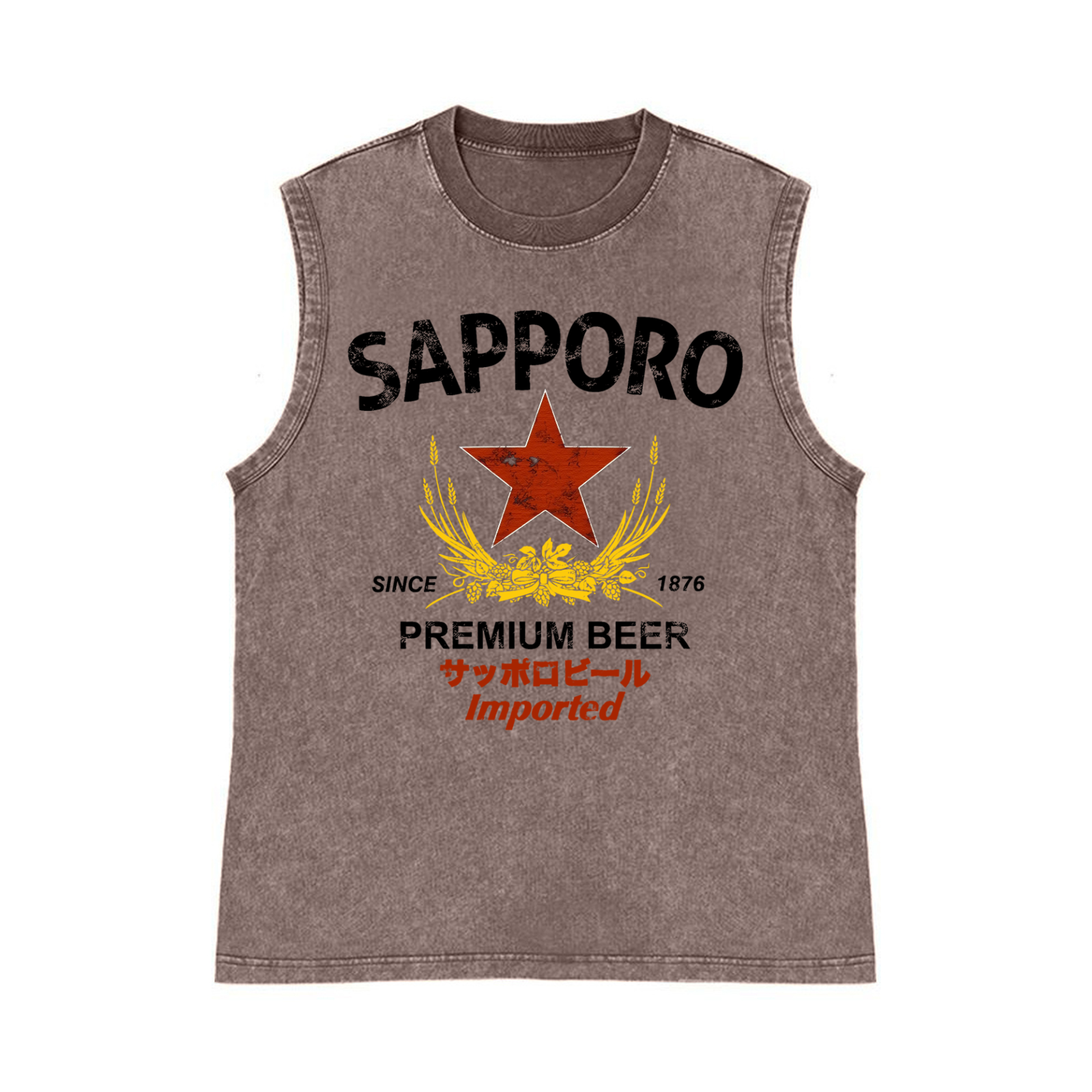 Sapporo Beer Pure Cotton Wash-Dyed Sleeveless Tank Top