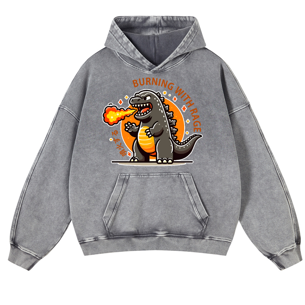 Burning Kaiju Vintage Washed Thick Cotton Hoodie