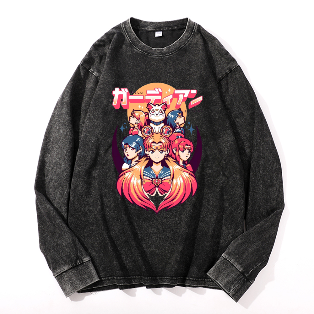 Vintage Cotton Wash Crewneck Long-Sleeve T-Shirt